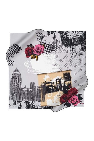 Pierre Cardin Pure Tivil Silk Scarf 8392438 913 Black Gray Object Pattern