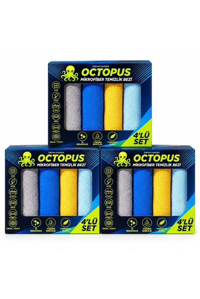 DREAM GARDEN Octopus Microfiber Cleaning Clothes in Box of 4 (3 Pack Set)