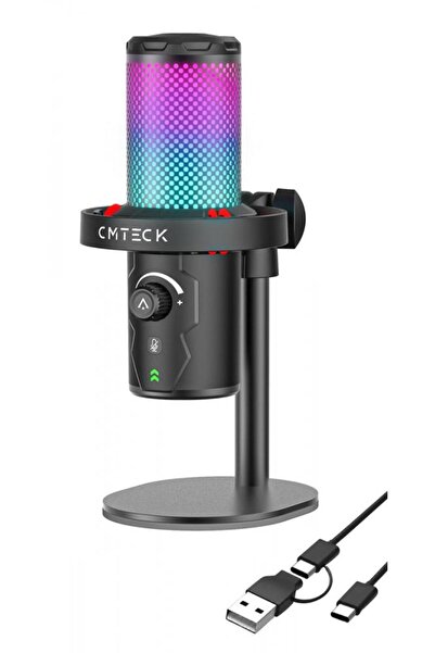 CMTECK μικρόφωνο γραφείου XM560, καρδιοειδές, USB/USB-C, RGB LED, μαύρο