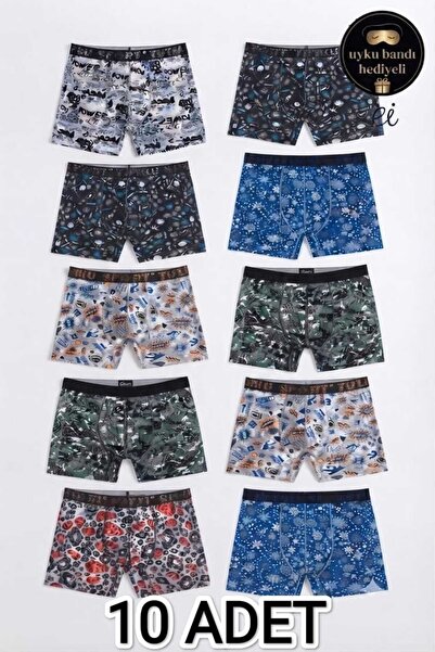 Tutku Pack of 10 Men's Sports Boxers - Multi-Colored Mixed Patterned Cotton L...