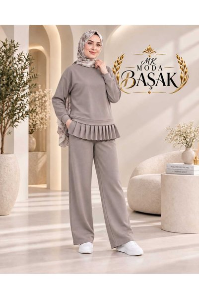 MK MODA BAŞAK Oysho Kumaş Pileli Tunik Bol Paça Pantolon İkili Takım