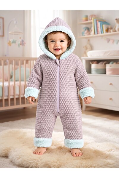 Chicsy Baby Tatlı Premium Örgü Dokulu İçi Peluşlu Bebek Kozmonot Tulum Kapüşo...