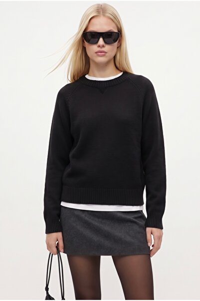 Ritnice Women's New Mushy Dark Black Basic Knitwear Sweater