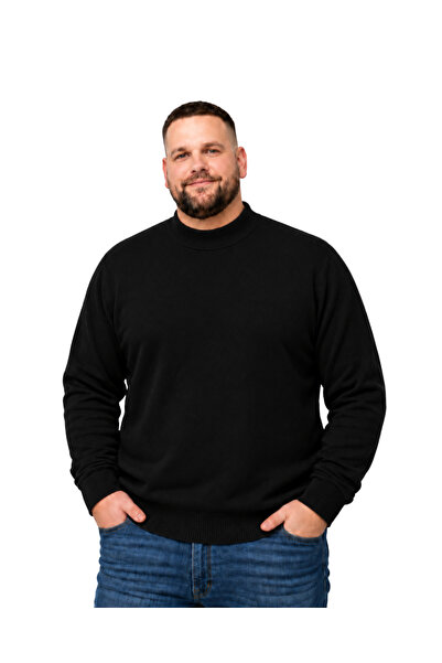 BattalModa سترة رجالية كبيرة الحجم باللون الأسود بياقة نصف دائرية XL-2XL-3XL-4XL