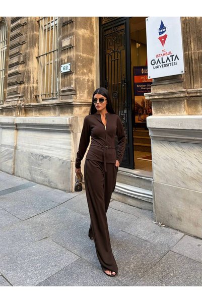 ARK MAĞAZALARI Belted Zippered Loose-Leg Modal Suit
