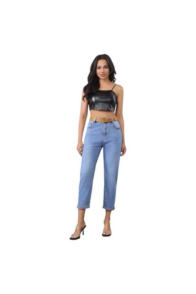 MISS GOOD Γυναικείο Τζιν Παντελόνι Mom Fit Μπλε
