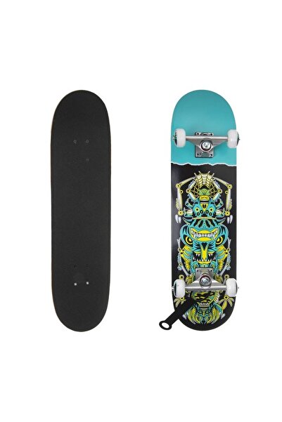 OEM Skateboard 78x20 cm cu Cadru din Aluminiu, Model Totem Verde, Bază Antide...