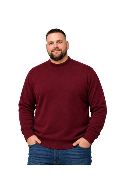 BattalModa Men's Large Size Burgundy Half Turtleneck Sweater Xl-2Xl-3Xl-4Xl