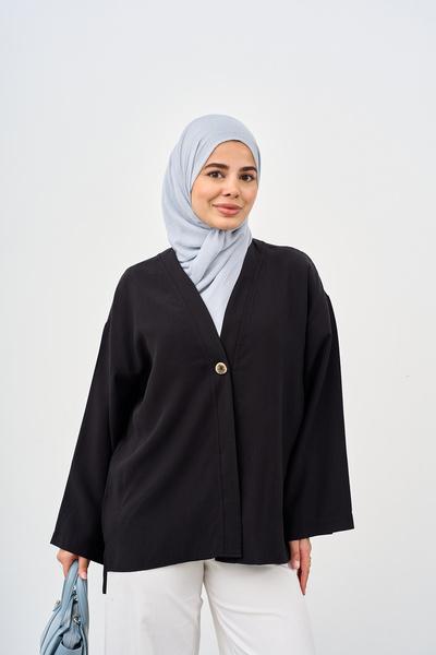 LOCCO Women's V-Neck Single Button Cardigan Black