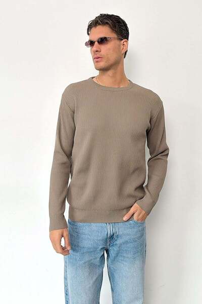 JB John Borners Men's Crew Neck Ribbed Knit Sweater Light Brown - 27012
