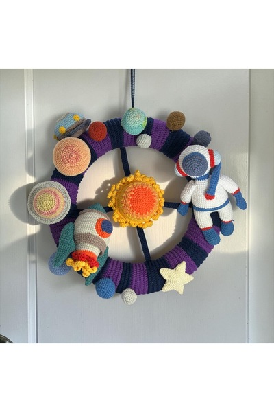 Amigurumi, Bebek & Çocuk Odası Kapı ve Duvar Süsü, Astronot, Uzay Gemisi ve Güneş Sistemi