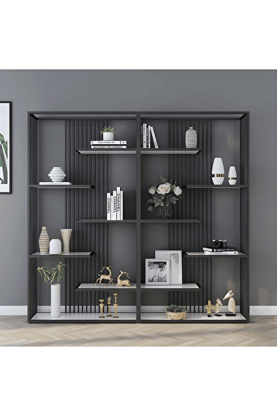 kold concept KC-0228 Endüstriyel Açık Arka Kitaplık, Metal Çerçeve, Altın, 20...