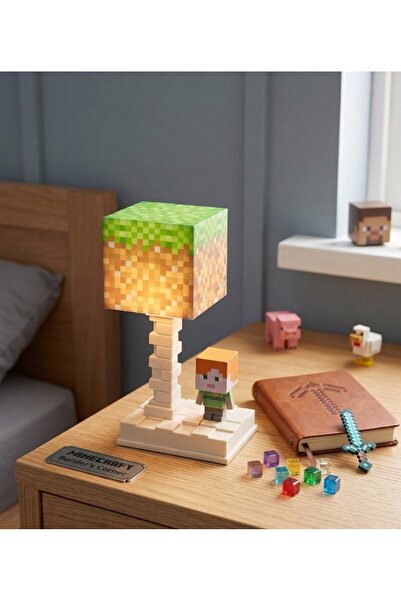 lstri Minecraft LED Gece Lambası Çocuklar ve Oyuncular İçin Masa Lambası | 5 Aydınlatma Modlu Şarj Edilebilir LED Oyun Gece Minecraft Blok Gece Lambası -LED Lamba Işığı
