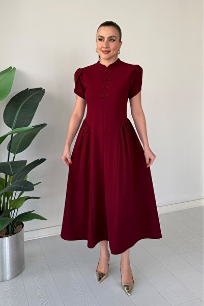 MaziButik فستان صيني من قماش الكريب