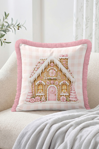 Realhomes Candy House Figured and Pink Checkered Patterned Fringed-Tasseled T...