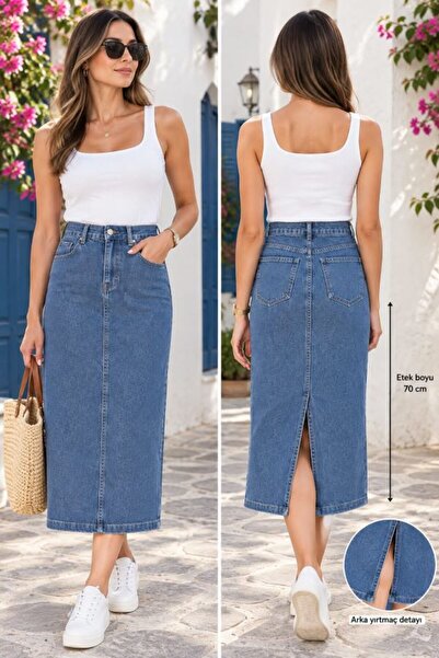 SHİROSA Denim Slit Detail Denim Skirt