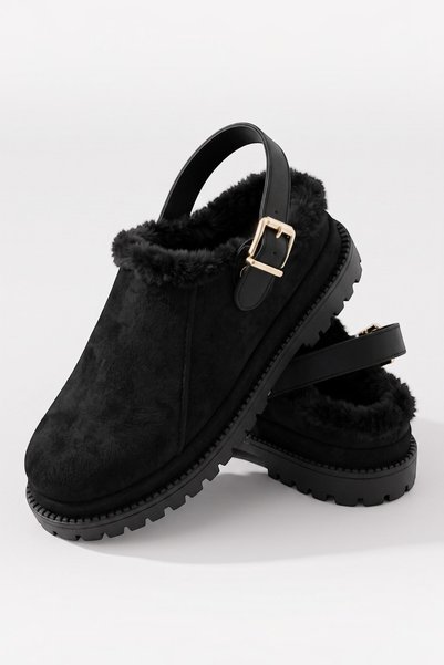 YUUN Women's Slippers with Buckle Accessories and Fur Inside