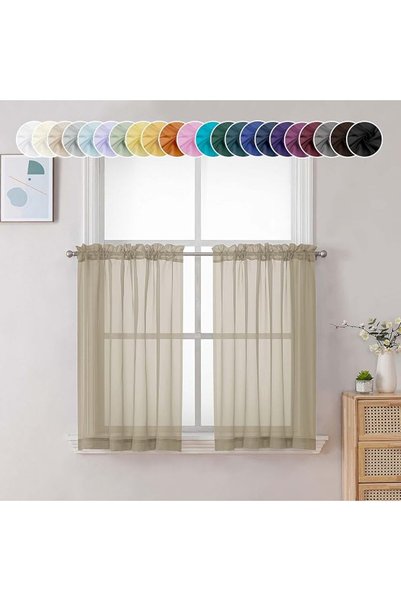 Chyhomenyc Sheer Curtains 36 inch Length 2 Panels, Light Filtering Voile Rod ...