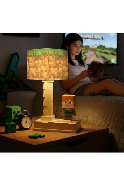 lstri Minecraft LED Gece Lambası Çocuklar ve Oyuncular İçin Masa Lambası | 5 Aydınlatma Modlu Şarj Edilebilir LED Oyun Gece Minecraft Blok Gece Lambası -LED Lamba Işığı