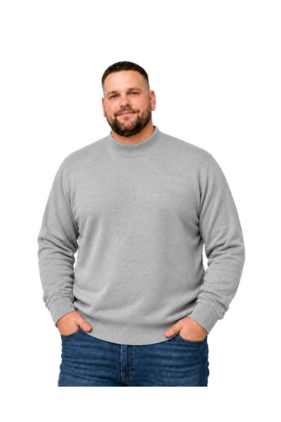 BattalModa سترة رجالية كبيرة الحجم باللون الرمادي بنصف ياقة مدورة مقاس XL-2XL...