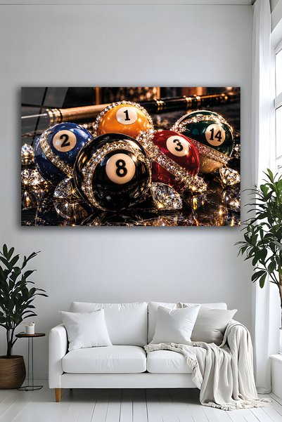 Parıltı Yayınları Kristal Taş İşlemeli Bilardo Topları Cam Tablo Modern Lüks ...