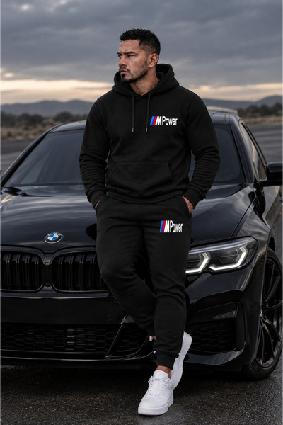 DEEPSENCE طقم بدلة رياضية بقلنسوة سوداء للرجال MPOWER
