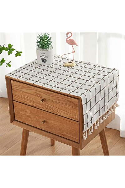 GENERAL Utobanh Bedside Table Cloth with Tassel Small Table Cover for Nightst...