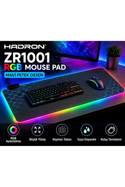 HADRON ZR1001 Mavi Petek Desenli RGB Ledli Mouse Pad 300 x 800 mm