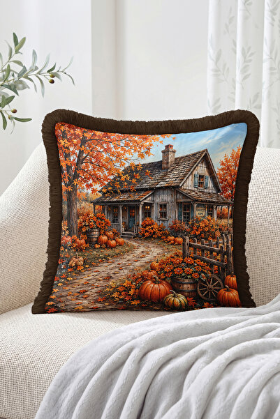 Realhomes Harvest Home Decorative Fringed-Tasseled Throw Pillow Cover with Au...