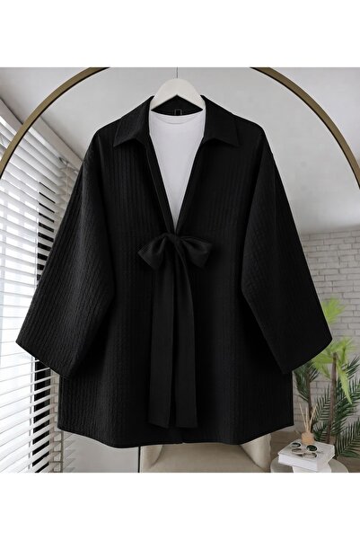 lillia kids Gömlek yakalı önden bağlamalı pamuk şık kimono tunik