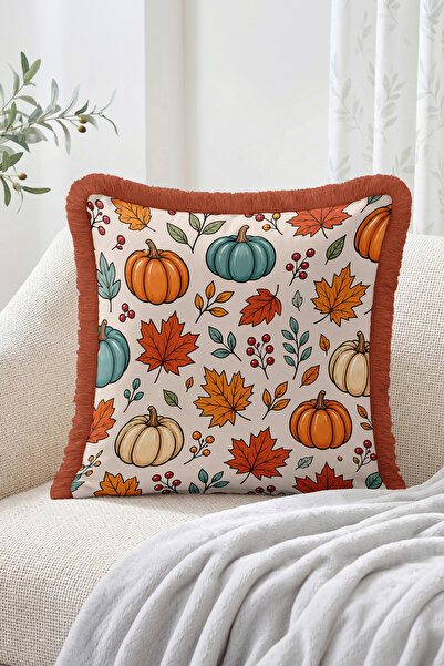 Realhomes Decorative Fall Pumpkin and Maple Leaf Pattern Throw Pillow Cover w...
