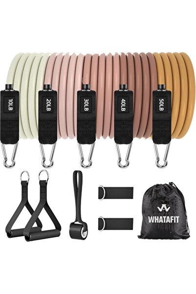 WHATAFIT مجموعة أربطة مقاومة (11 قطعة)، أربطة تمارين مع مثبت للباب، مقابض، حق...