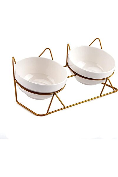 Yelajoy Double Ceramic Cat Bowls, 15° Tilted Raised Pet Feeder with Stand, An...