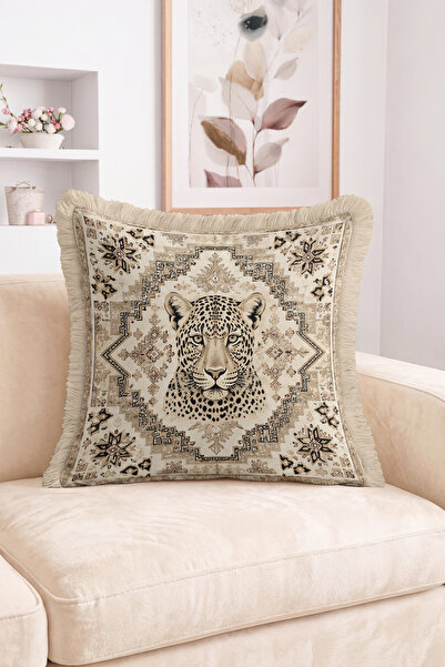 Realhomes Leopard Figured Ethnic Geometric Patterned Fringed-Tasseled Throw P...