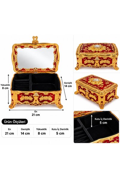 RASHA COLLECTION Gold Rose Detailed Jewelry Box Red Large Size