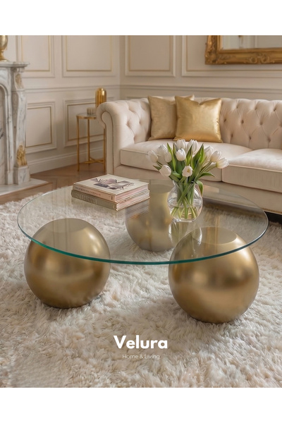 Velura Home & Living Küre Orta Sehpa - Gold - Yuvarlak Şeffaf