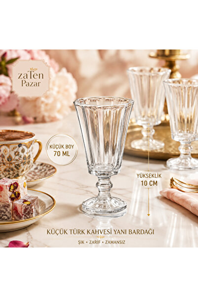zaTen Pazar Queen Short Ayaklı Cam Kahve Yanı Su Bardağı 70 ml Çizgili Likör ...