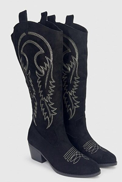 DefHeel'e Embroidered Zipper Detailed Western Long Women's Cowboy Boots