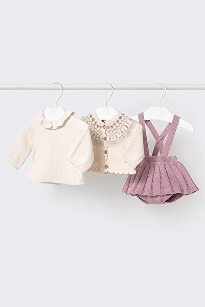 MAYORAL Newborn Baby Girl Patterned Knitwear Set with Cardigan and Suspender ...