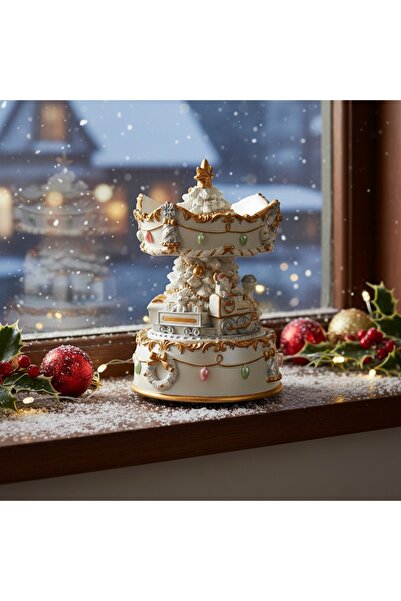 Ornament24 Carusel decorativ de Craciun muzical si rotativ cu trenulet si bra...