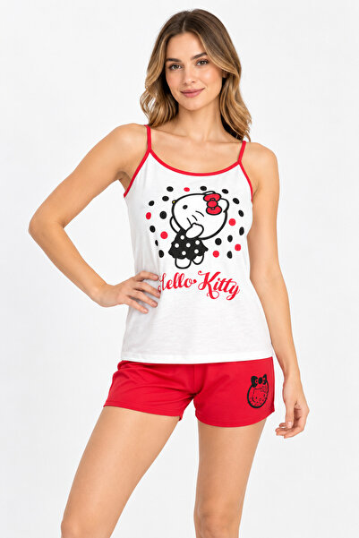 Arnetta Pijama damă „Hello Kitty” – maiou alb și pantaloni scurți rosi, 100% ...