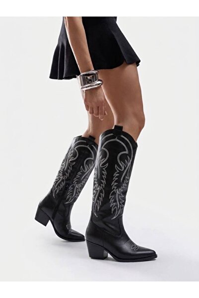 DefHeel'e Embroidered Zipper Detailed Western Long Women's Cowboy Boots