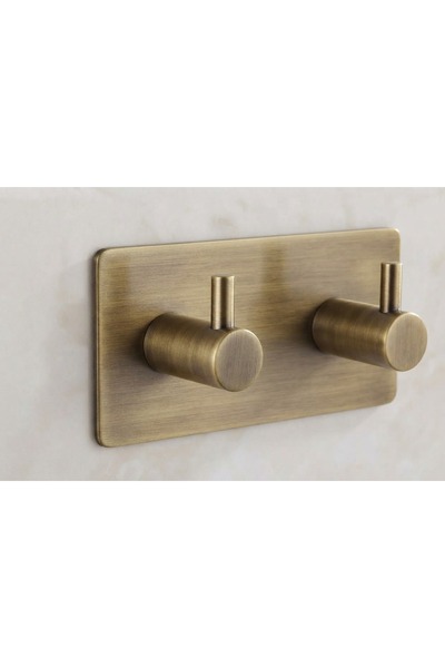 DİGİSU Adhesive Towel & Bathrobe Hanger - Stainless Steel - Antique Style - Double