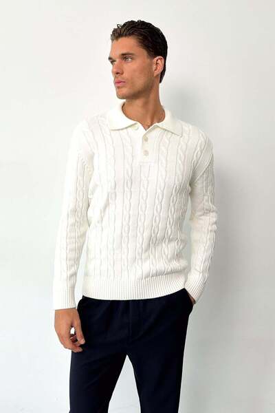 JB John Borners Men's Polo Collar Buttoned Hair Knit Pattern Knitwear Sweater...