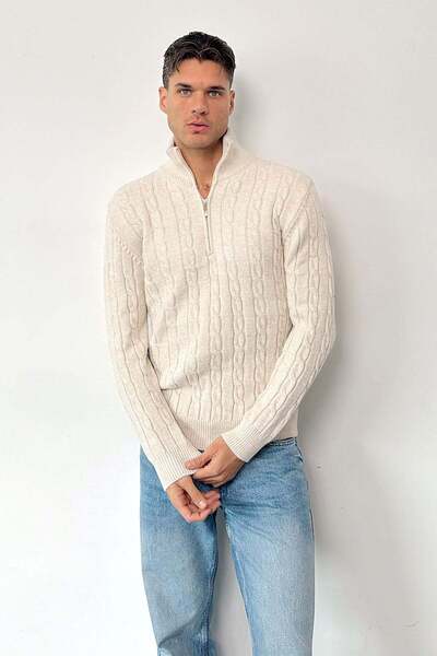 JB John Borners Men's Stand Collar Half Zipper Hair Knit Pattern Knitwear Swe...