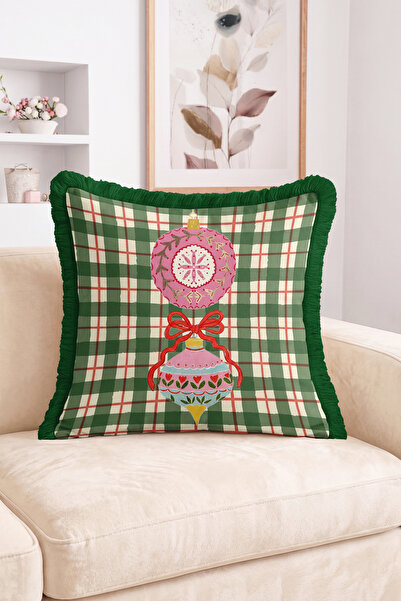 Realhomes Christmas Ornament Figured Red Ribbon Green Checkered Fringed-Tasse...