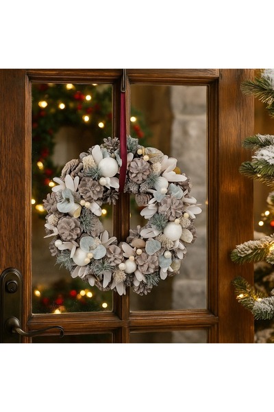 Ornament24 Coronita decorativa de Craciun cu conuri de brad pentru usa sau ma...