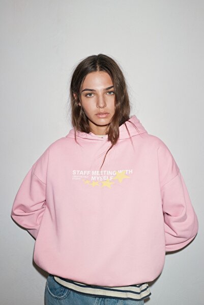 Pull & Bear Kapüşonlu yıldız grafik baskılı sweatshirt