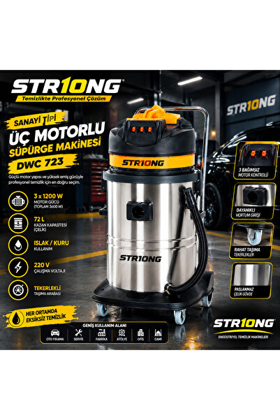 DWC 723 Islak Kuru Üç Vakum Motorlu Süpürge Makinesi 72 Litre 30kg