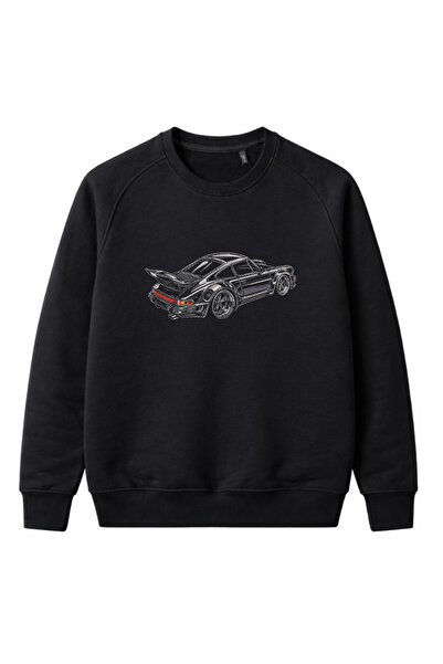 KEYFHOME Embroidered Black Plain Sweatshirt Crew Neck Unisex Ribbed Sleeves a...